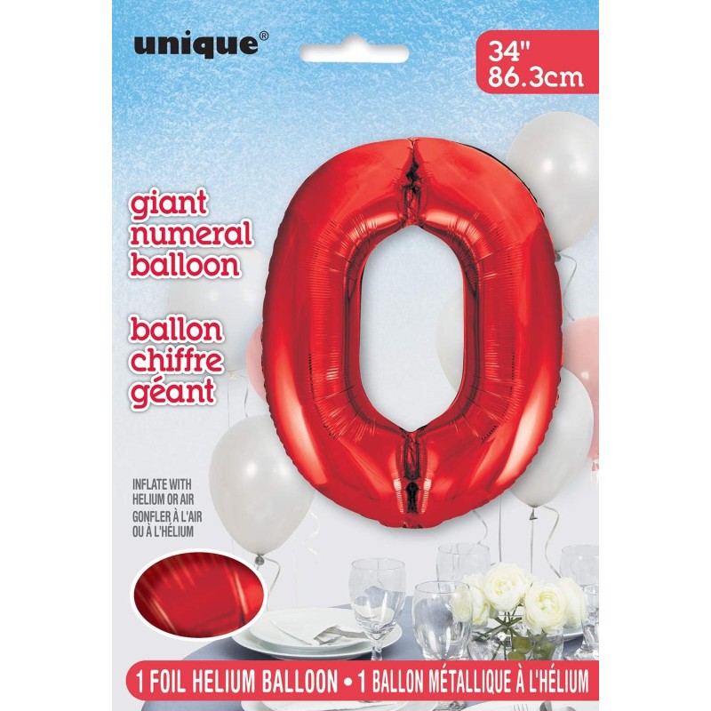 Unique Party - 55850 - Ballon Géant - Numéro 0, 86 cm, Rouge