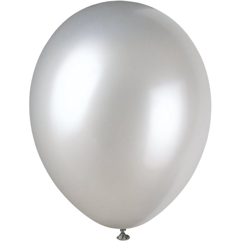 Unique Party - 80067 - Paquet de 8 Ballons Nacrés en Latex - 30 cm - Argent