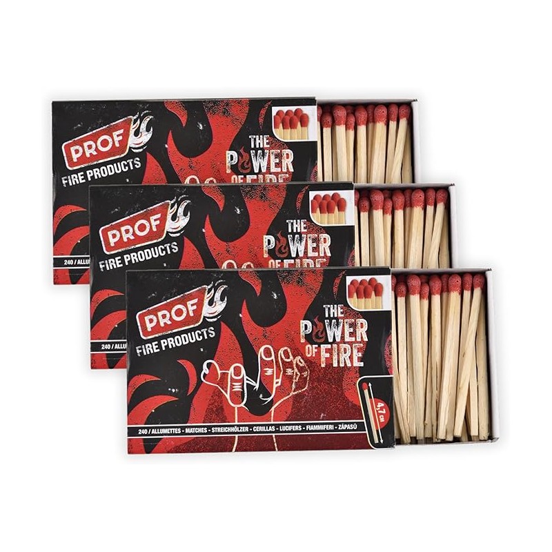 PROF Lot de 3 Boîtes de 240 Allumettes, Longueur 4,7 cm, 720 Cooking Matches, Allume-feu