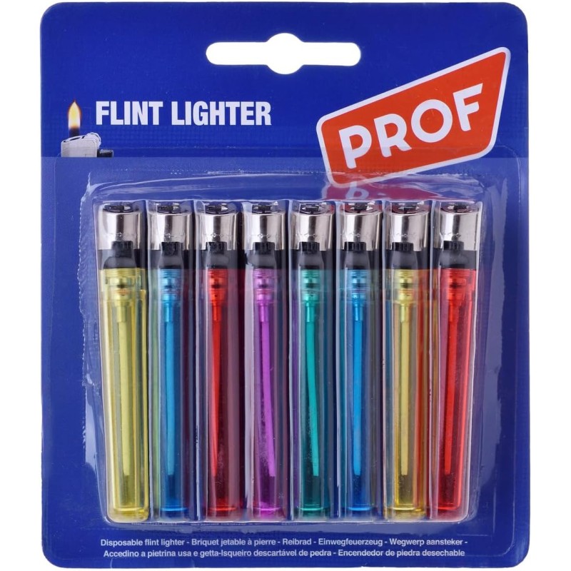 PROF - Lot de 8 briquets, Multicolore, Transparent