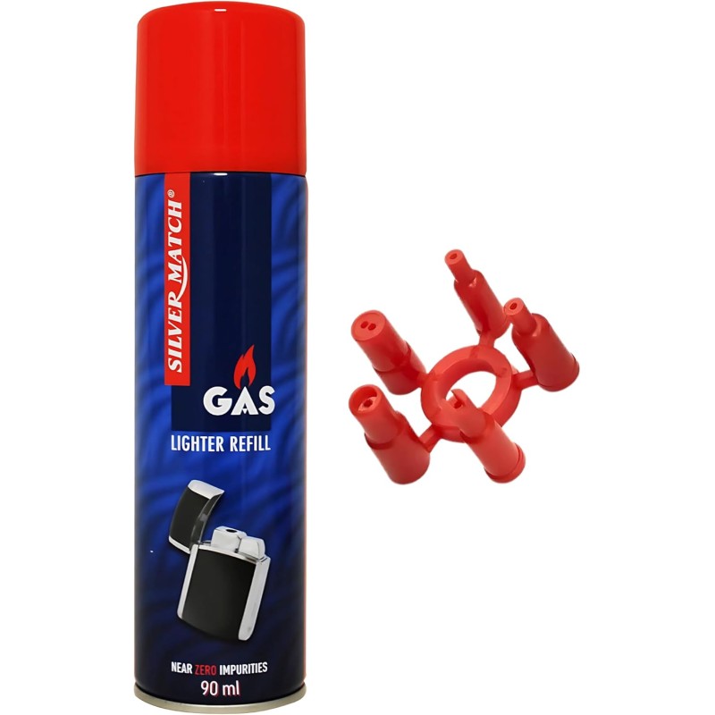 Silver Match Recharge de Gaz 90 ML pour Briquet et Chalumeau de Cuisine, Allume-Tout, 40673310