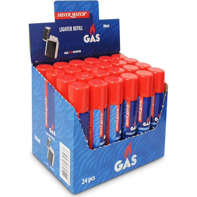 Silver Match Lot de 24 Recharges de Gaz 90 ML pour Briquet et Chalumeau de Cuisine, Allume-Tout, D_40673310