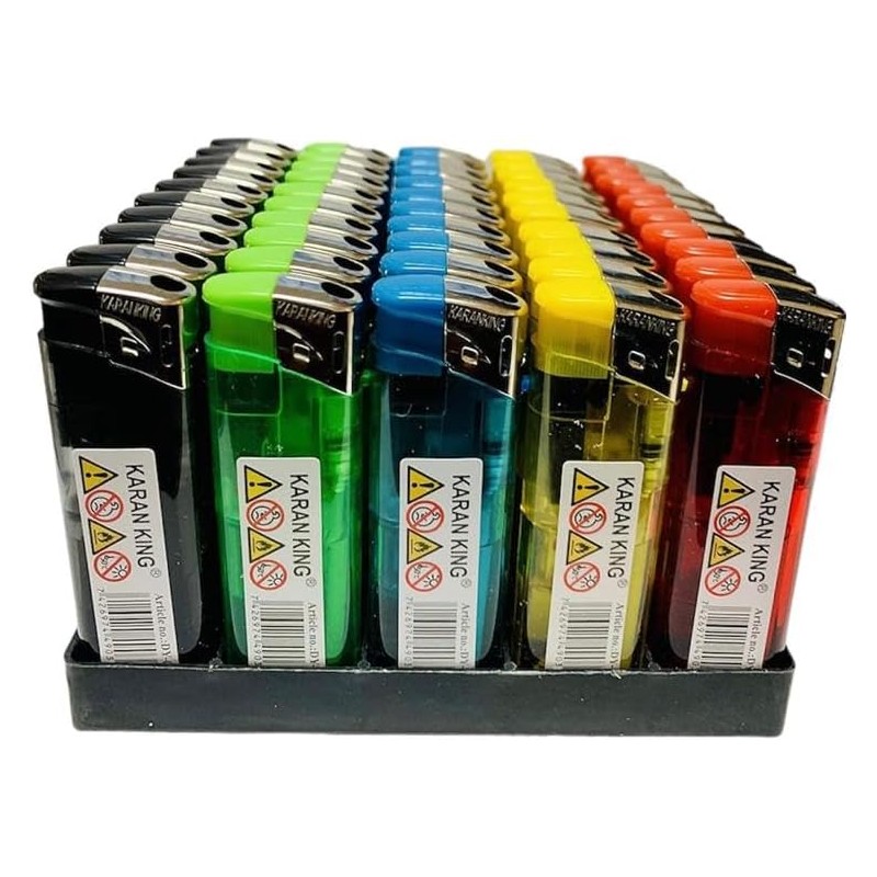 King Karan® Lot de 50 briquets électroniques 5 couleurs sécurité enfant
